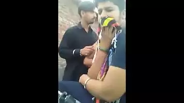 Outdoor threesome fun with sexy team mate