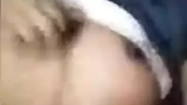 Lovely Desi wife with nude XXX tits playing with her moist pussy